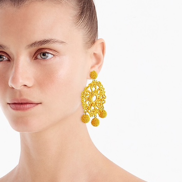 JCREW Beaded Crochet Earrings NWT OS Gold - Picture 2 of 4